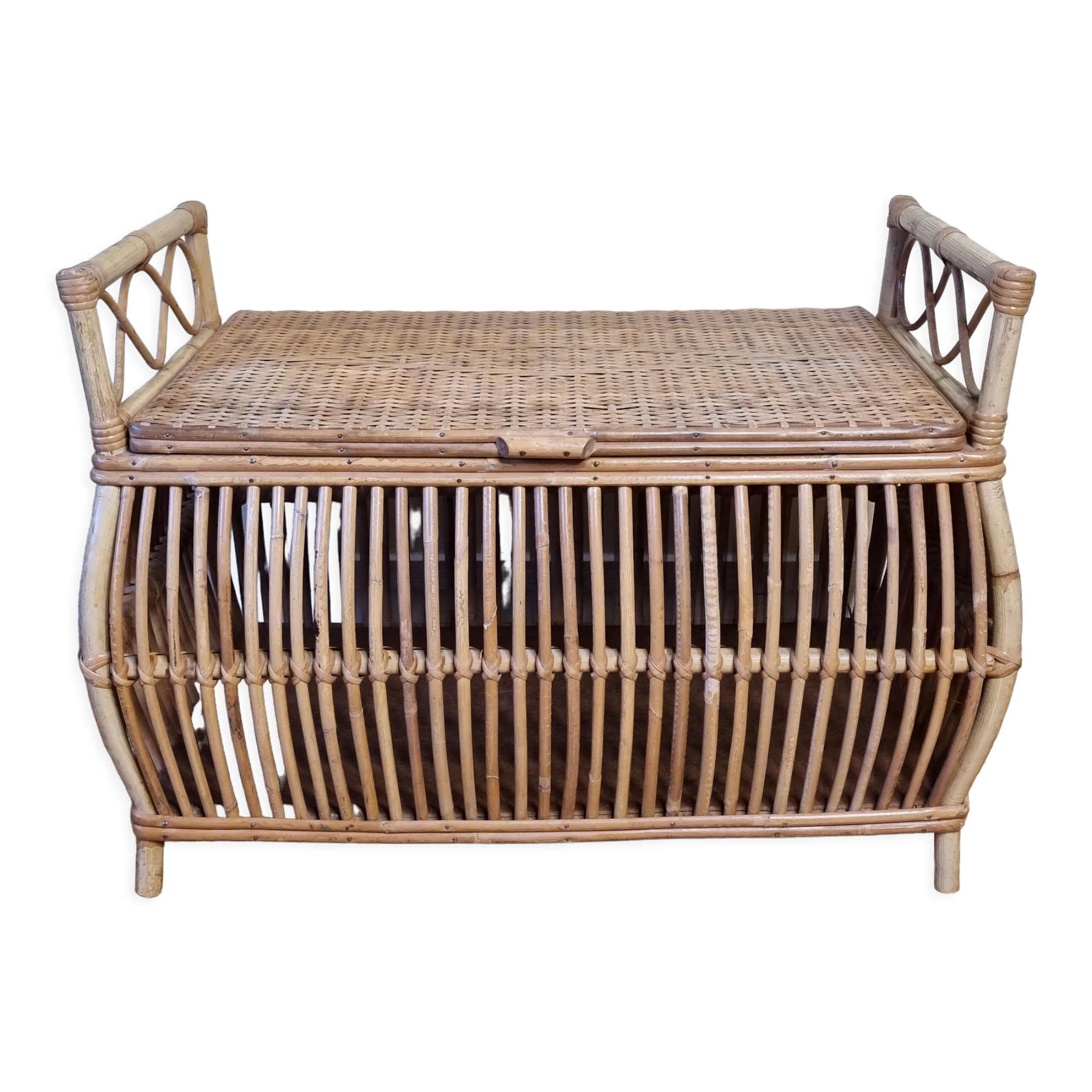 Storage box, vintage rattan bench, 80 cm