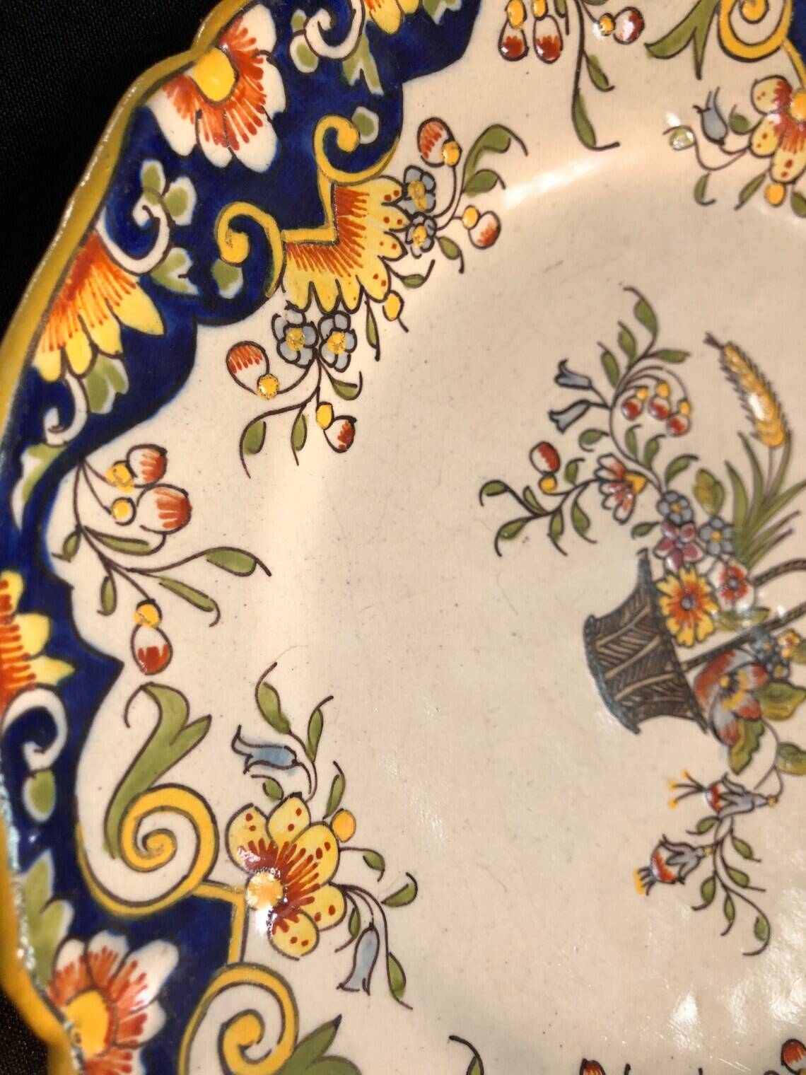 Decorative earthenware plate from Rouen 20th century