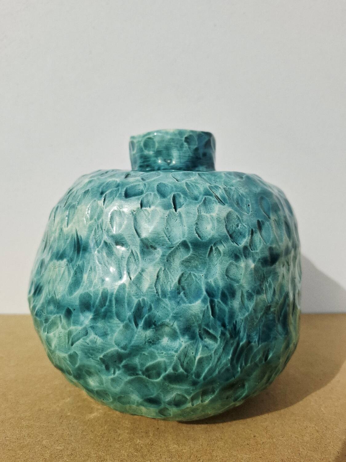 Turquoise round vase 1970 signed