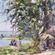 Table HSP 1957 "Fishing village" Congo signed Orientalist Africa