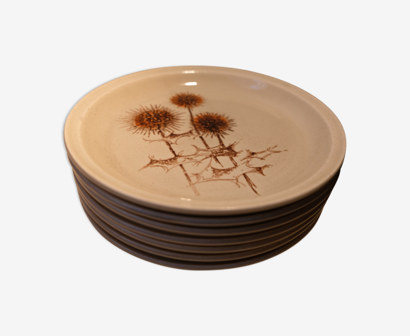 Lot assiettes à dessert et plat à gâteau - motif chardon