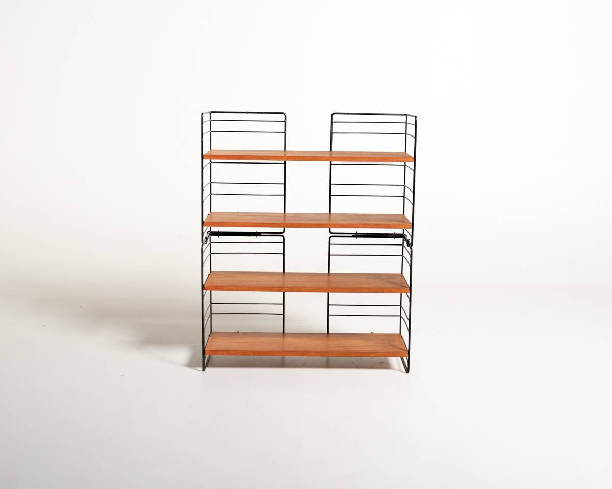 Scandinavian Freestanding Teak and Metal Bookcase, 1960s