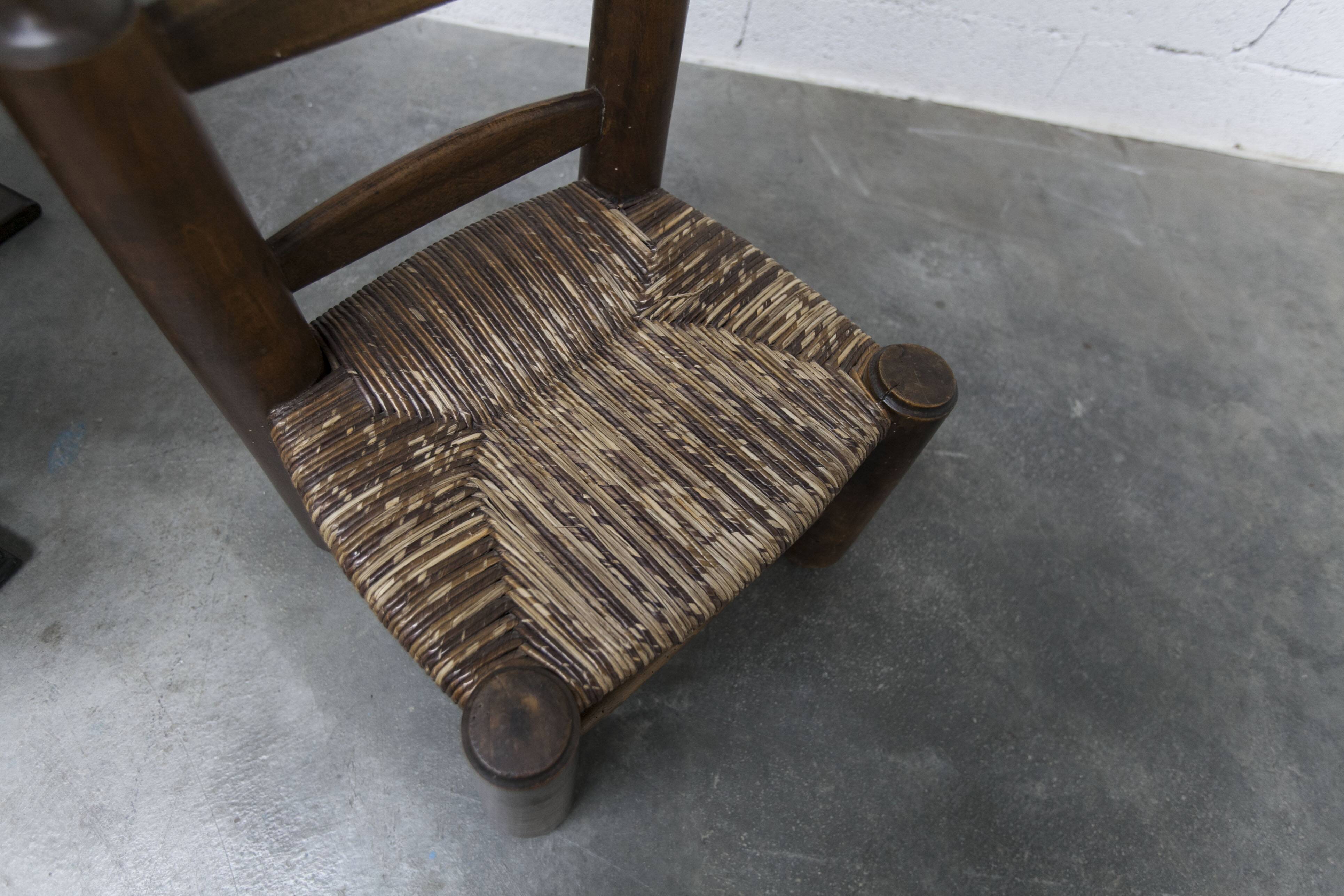 Brutalist children's chair by Charles Doudouyt 1960 oak and wicker