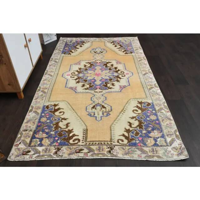 1970s Vintage Turkish Oushak Handmade Wool Cotton Brown Area Rug 135x238
