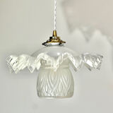 Opaline scalloped pendant light and Art Deco tulip