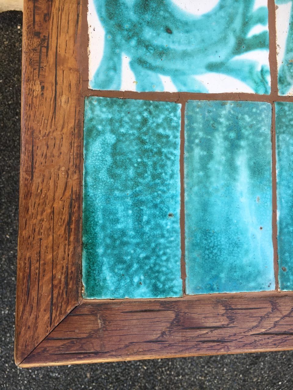 Old green ceramic coffee table from Cazaux