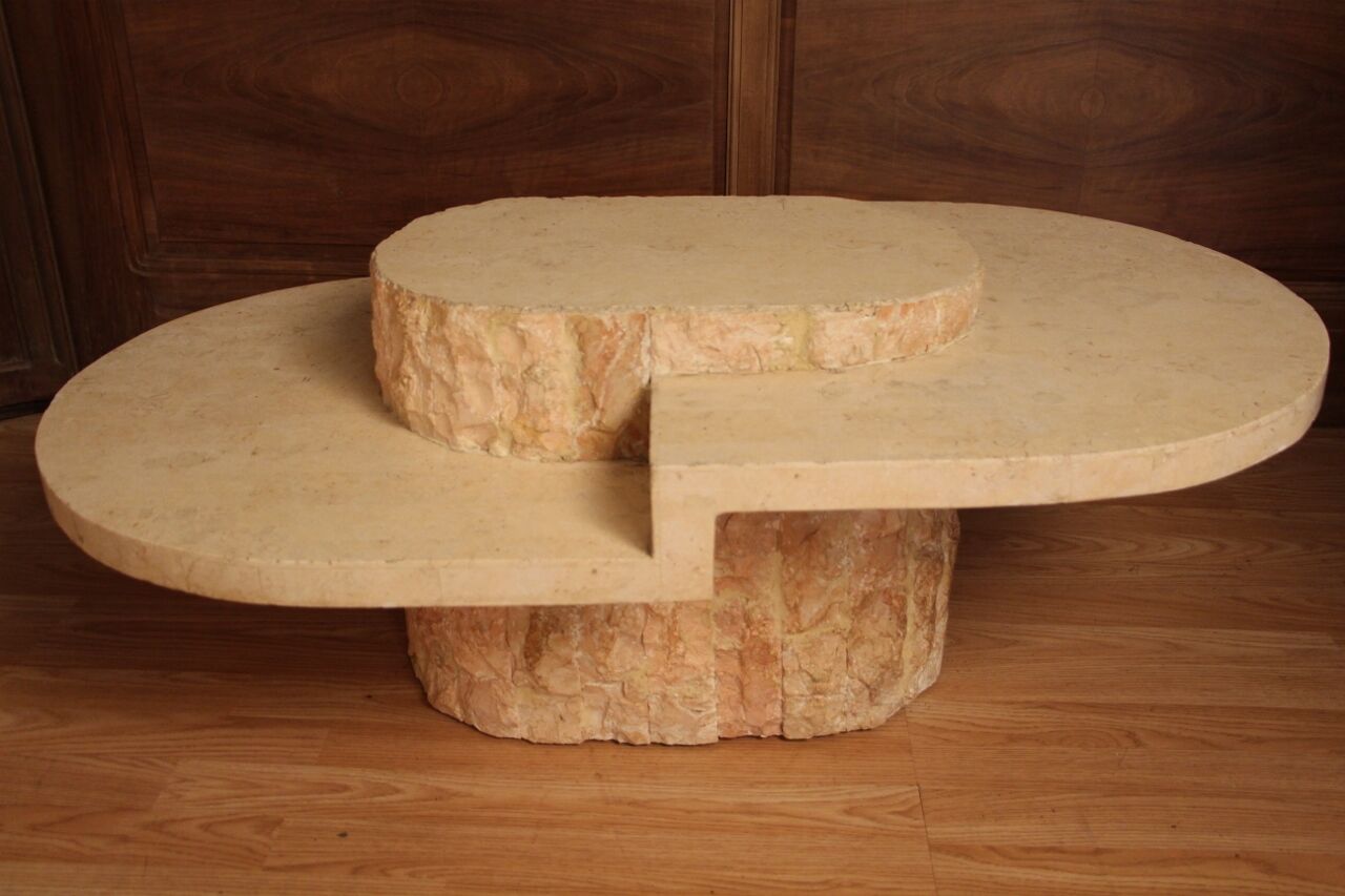 Table basse avec placage en travertin de maitland-smith, 1970s