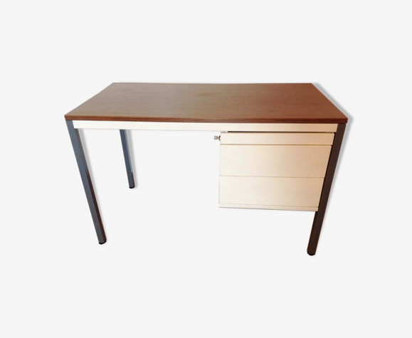 Bureau dactylo en metal et plateau bois vintage années 60/70