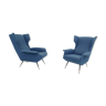 Pair of armchairs in overseas fabric with patent metal feet, Italy, 1950