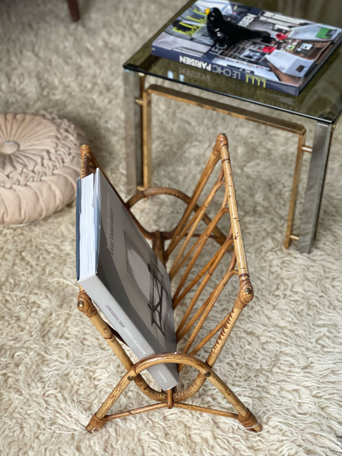 Vintage rattan magazine holder