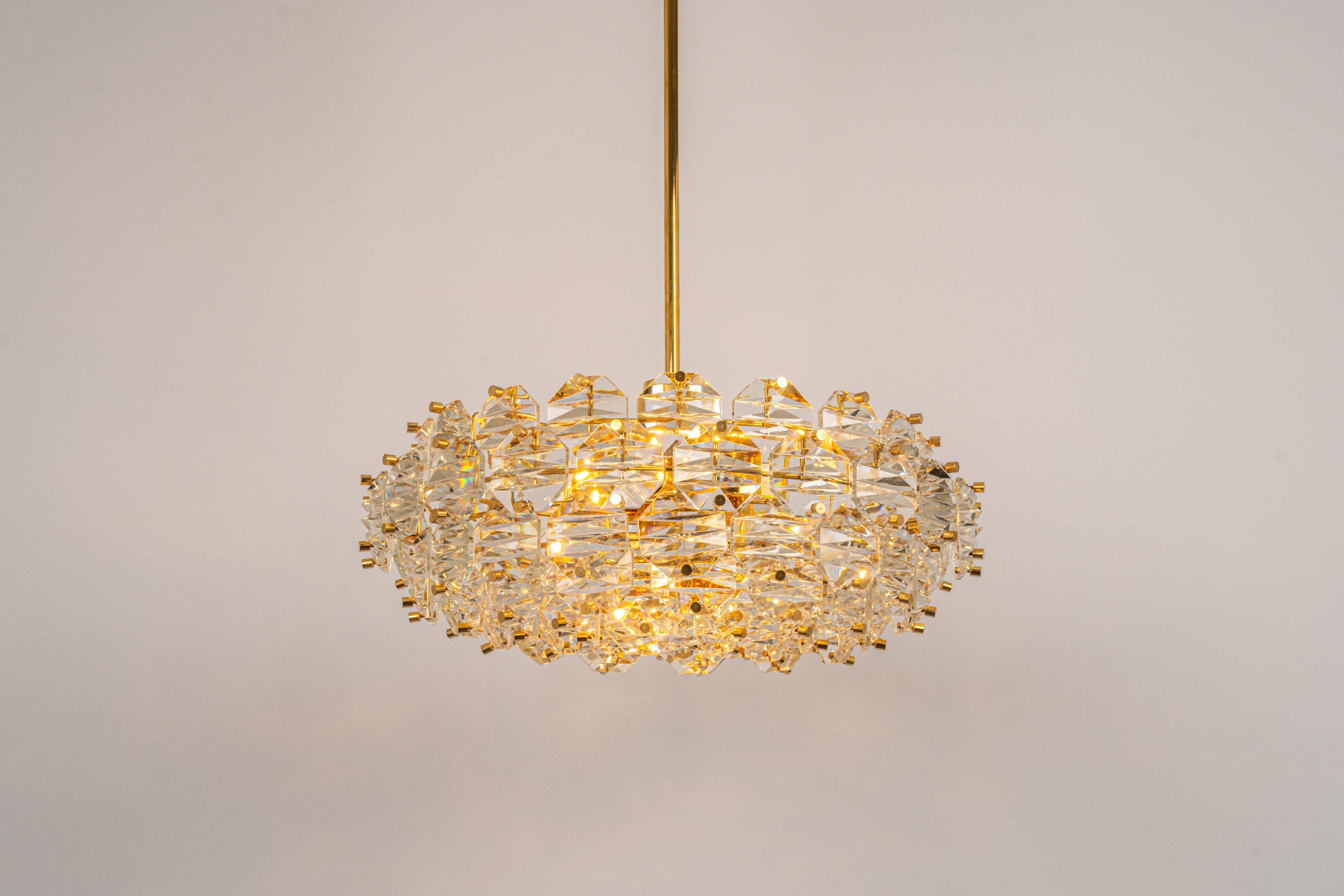 Dazzling chandelier, brass and crystal glass by Kinkeldey, Germany, 1970s.