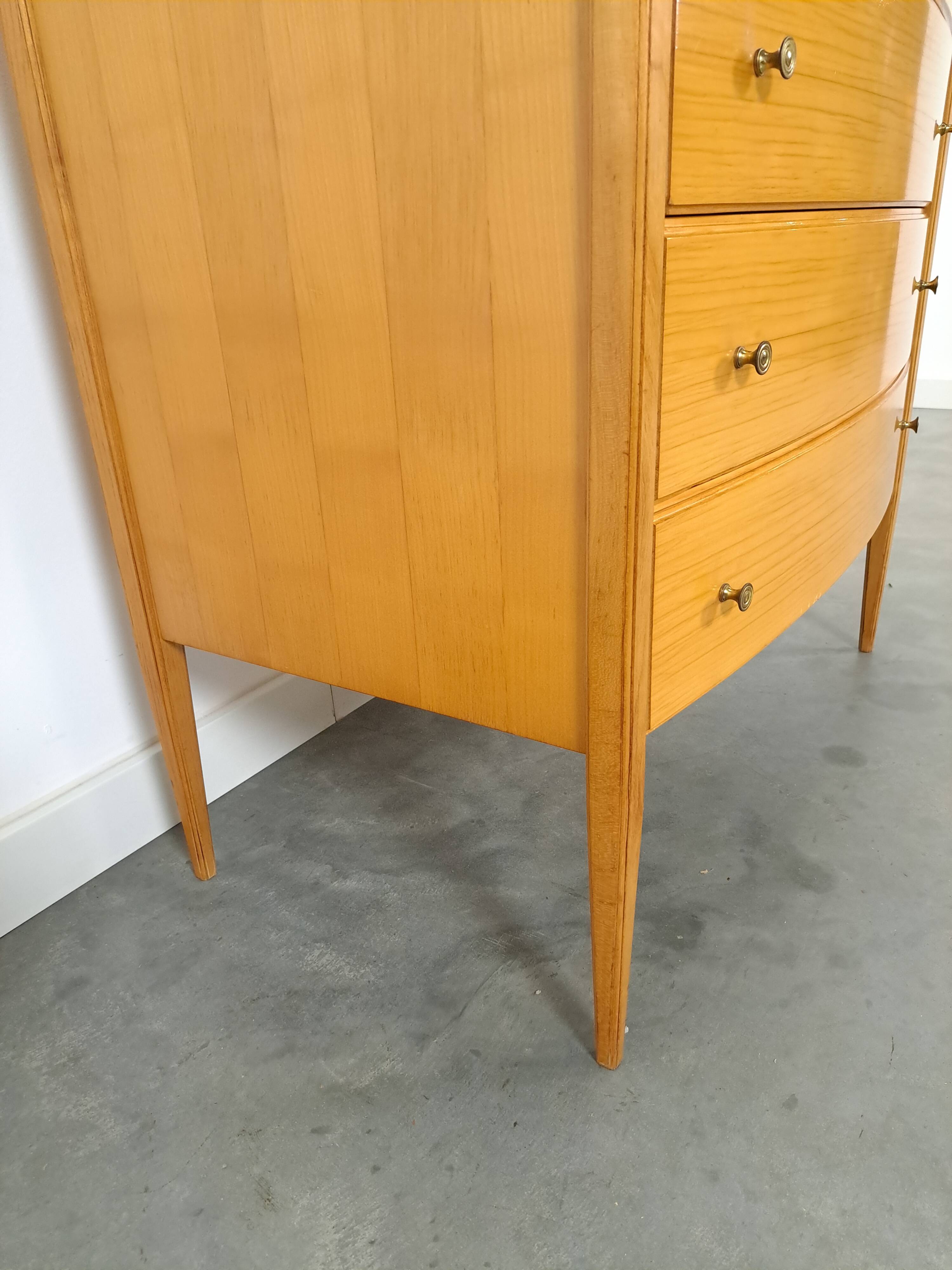 Mid-Century hoge gebogen ladekast met 6 lades