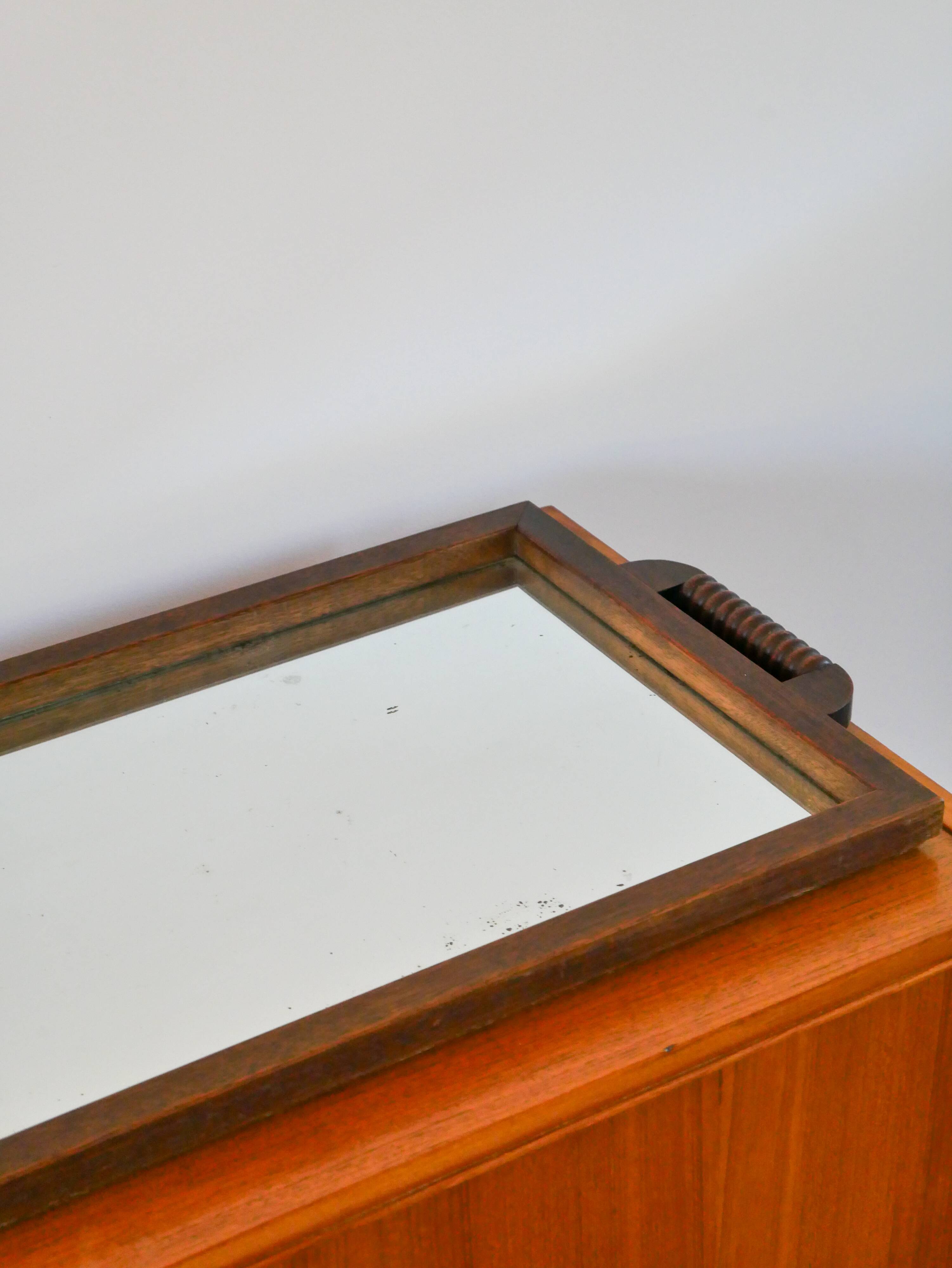 Large wooden mirror tray, turned wooden handles, 1940