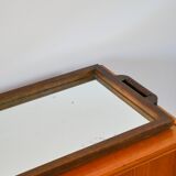 Large wooden mirror tray, turned wooden handles, 1940