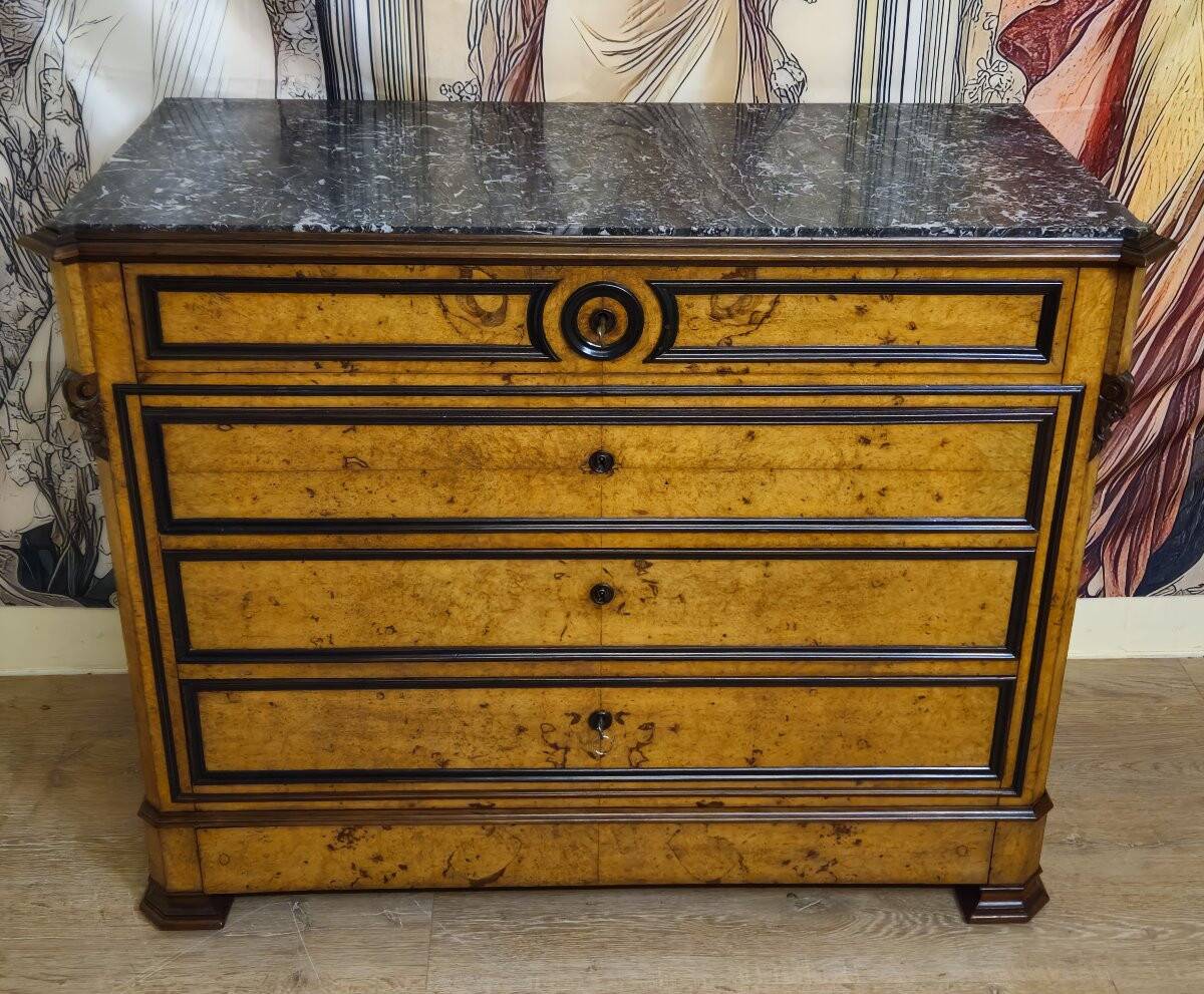 Charles X period commode in maple and blackened pear (circa 1820)