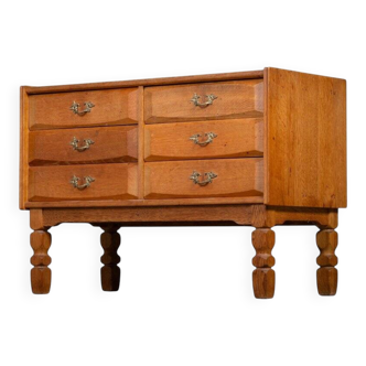 Brutalist Drawer Chest in Oak by Henning Kjærnulf, 1970s