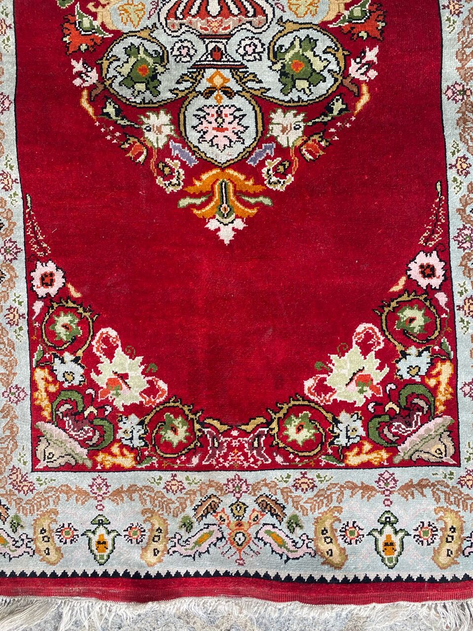 Vintage Turkish silk carpet handmade 74x146 cm