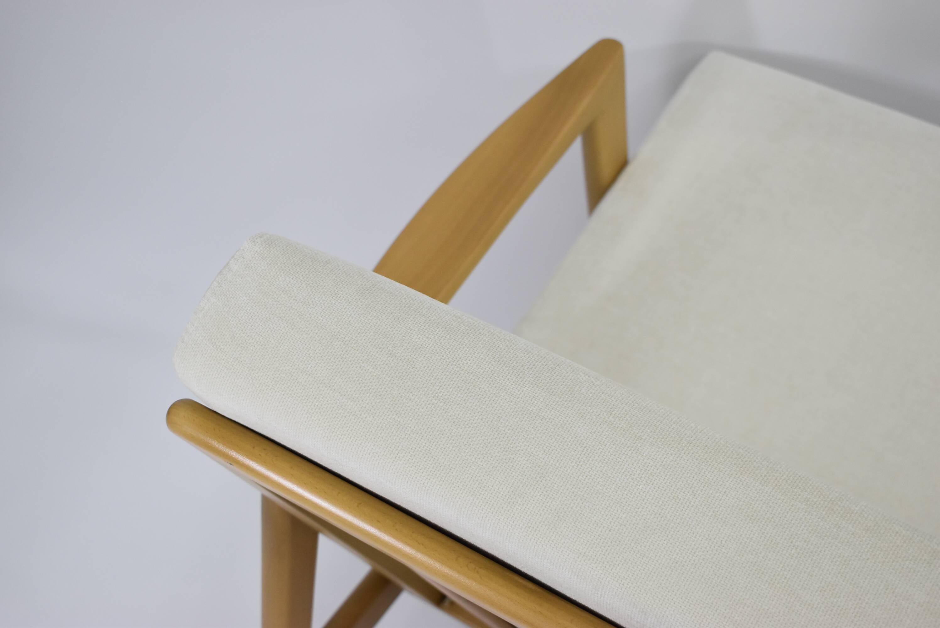 Original restored two-seater Sofa, cream, teak, 1960s