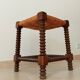 Vintage straw stool in turned wood 50s/60s