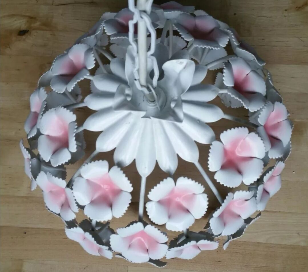 Vintage flowers painted sheet metal hanging lamp