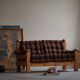 Modern Swedish brutalist two-seater sofa in solid pine, made in the 1970s.