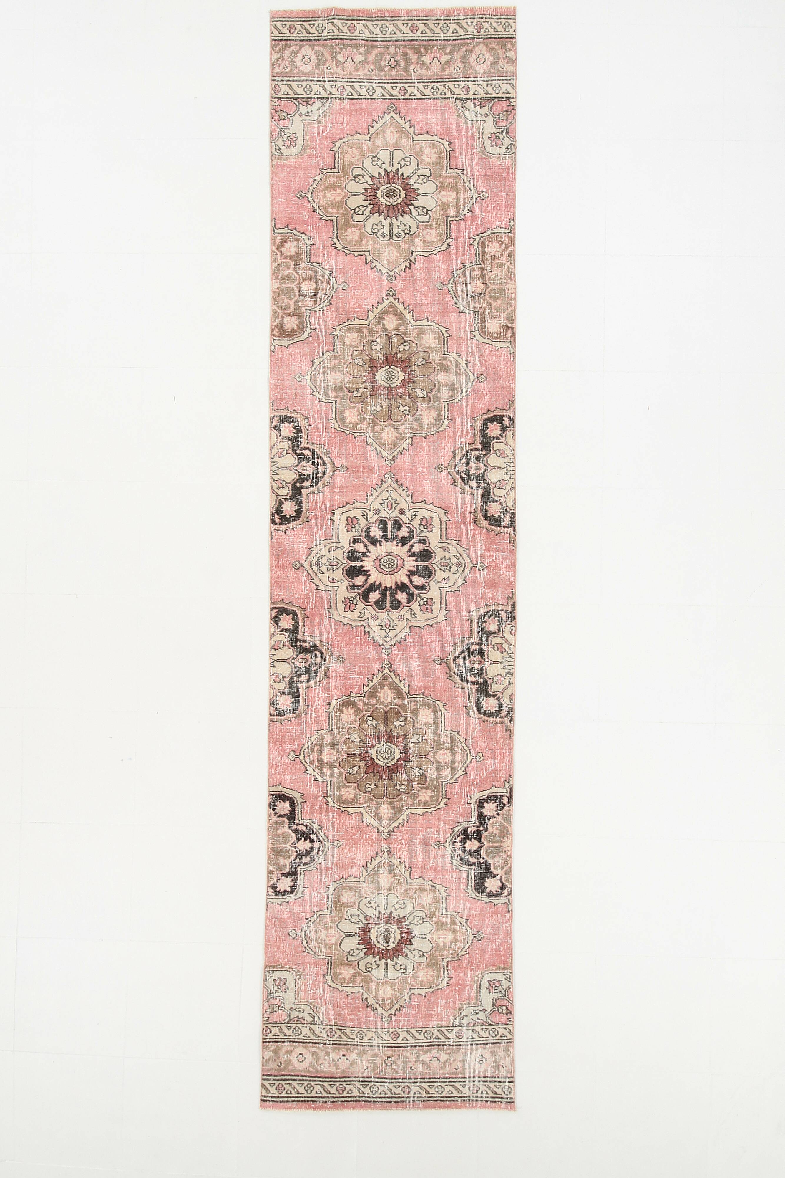 3x12 Pink Dark Blue Oriental Vintage Runner Rug