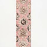 3x12 Pink Dark Blue Oriental Vintage Runner Rug