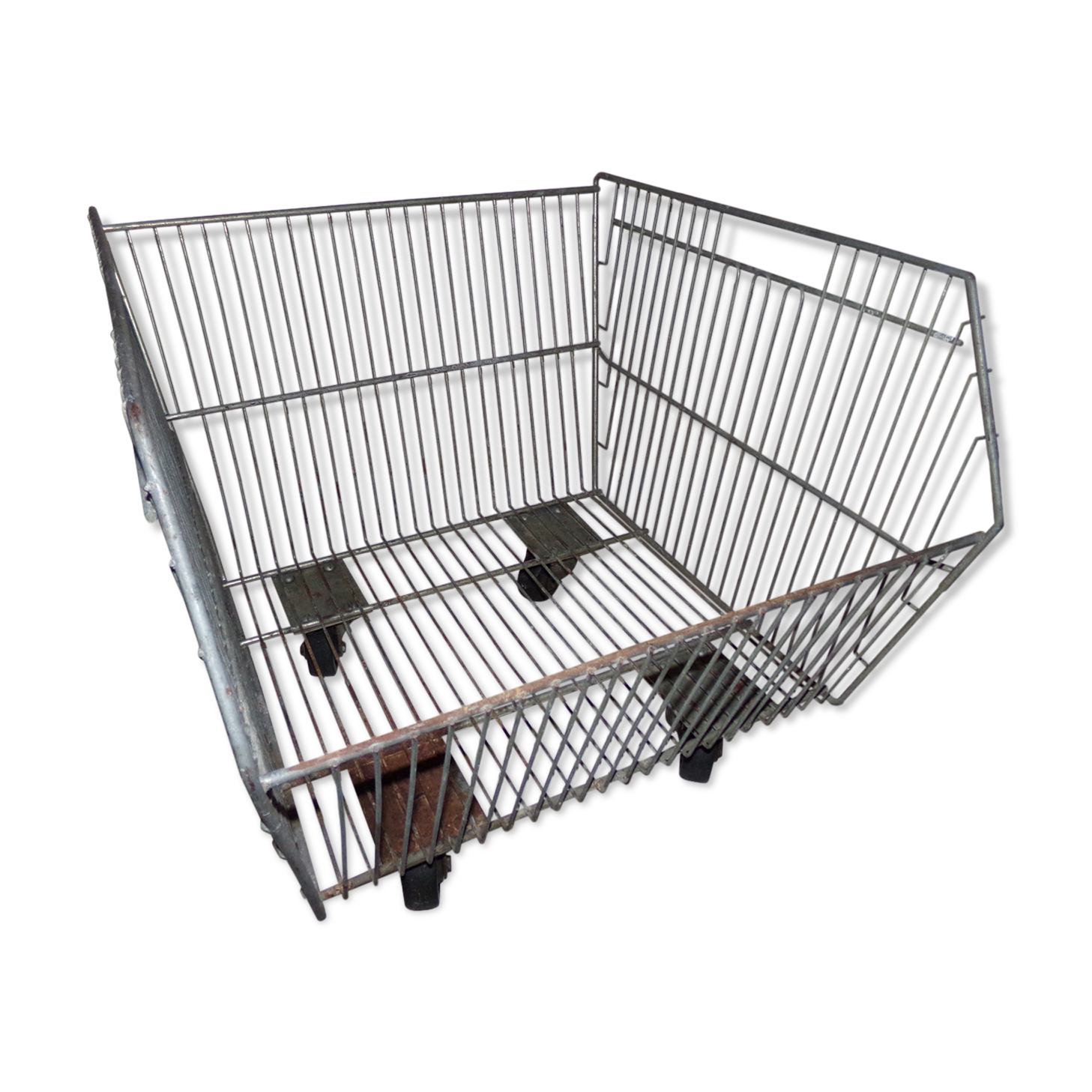 Metal grocery shelf on wheels