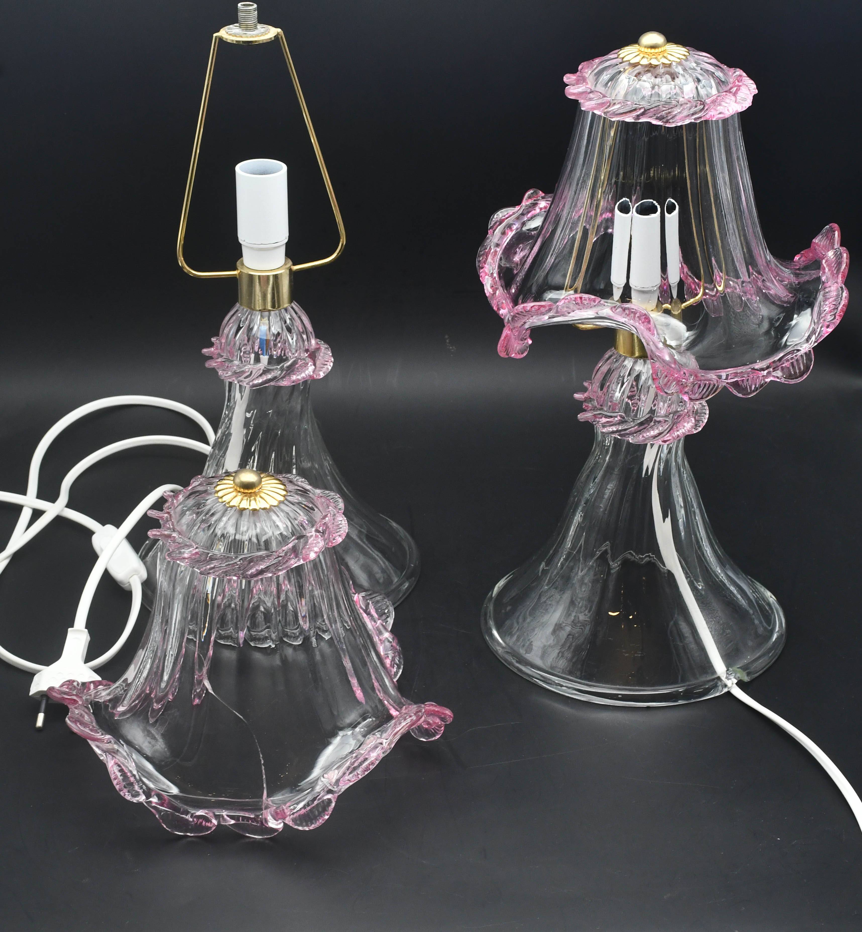 Set of 2 of Pink table lamps in Murano glass