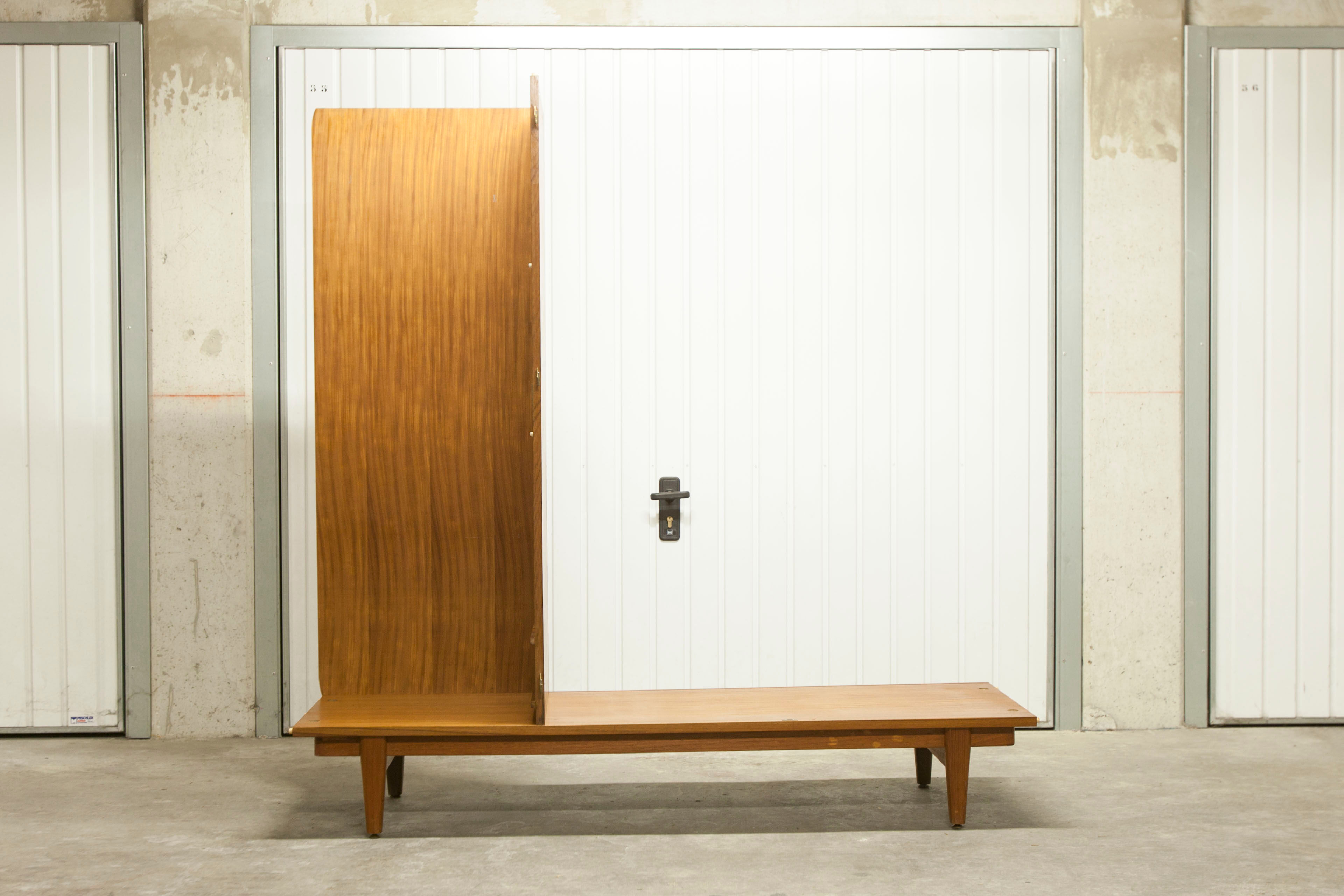 Danish Scandinavian wardrobe signed Sven Ellekaer 1960 3 doors 2 drawers with mounting plan