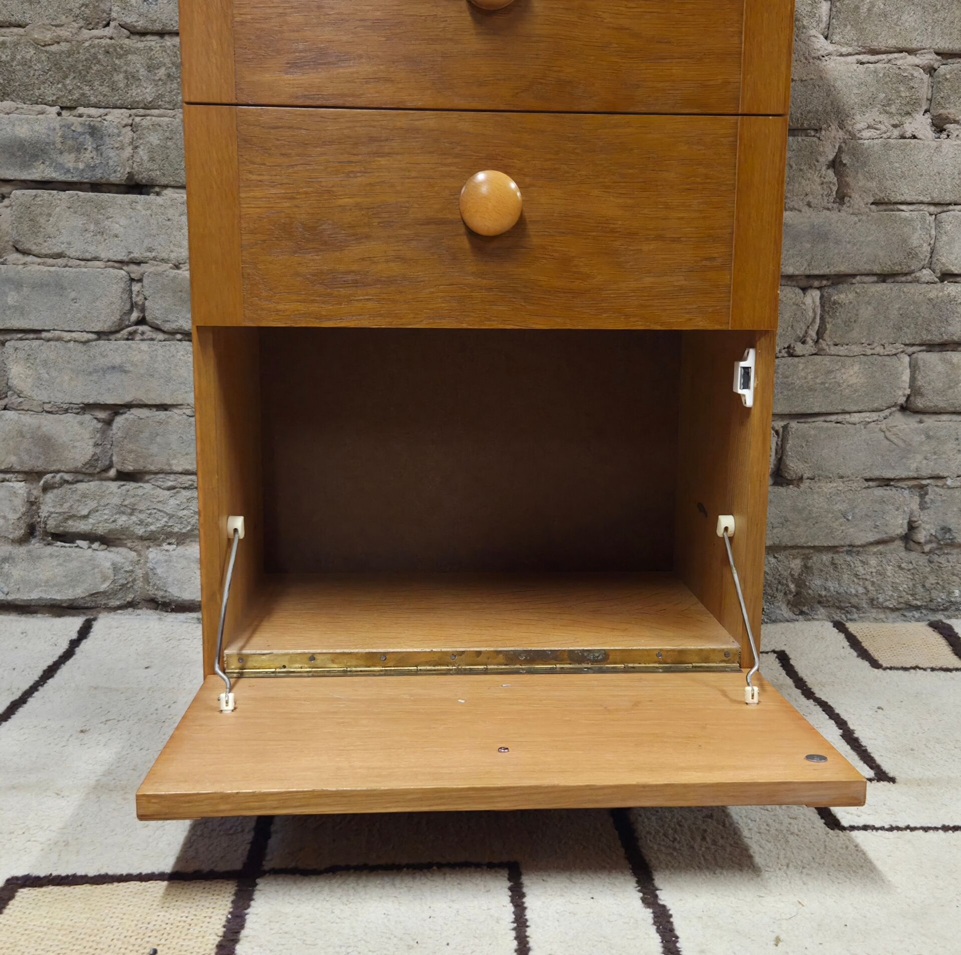 Vintage oak chest of drawers with a drop-down flap – 1960s