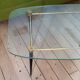 60's glass, metal and brass coffee table