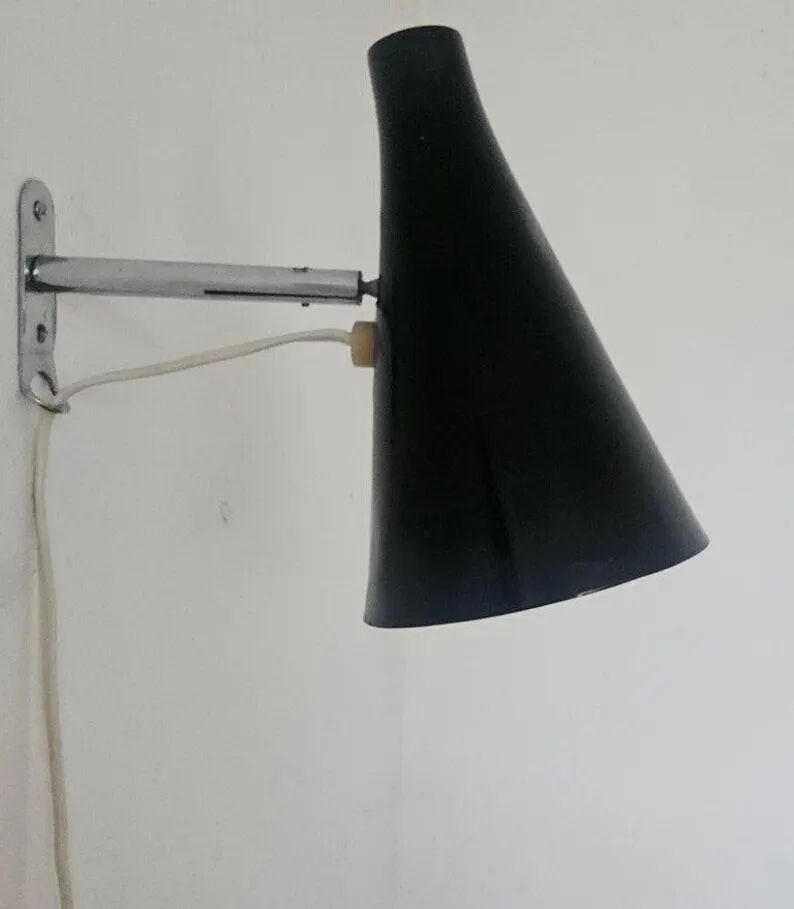 Rare Black Midcentury Adjustable Wall Lamp in style of Stilnovo, Lidokov, 1960s