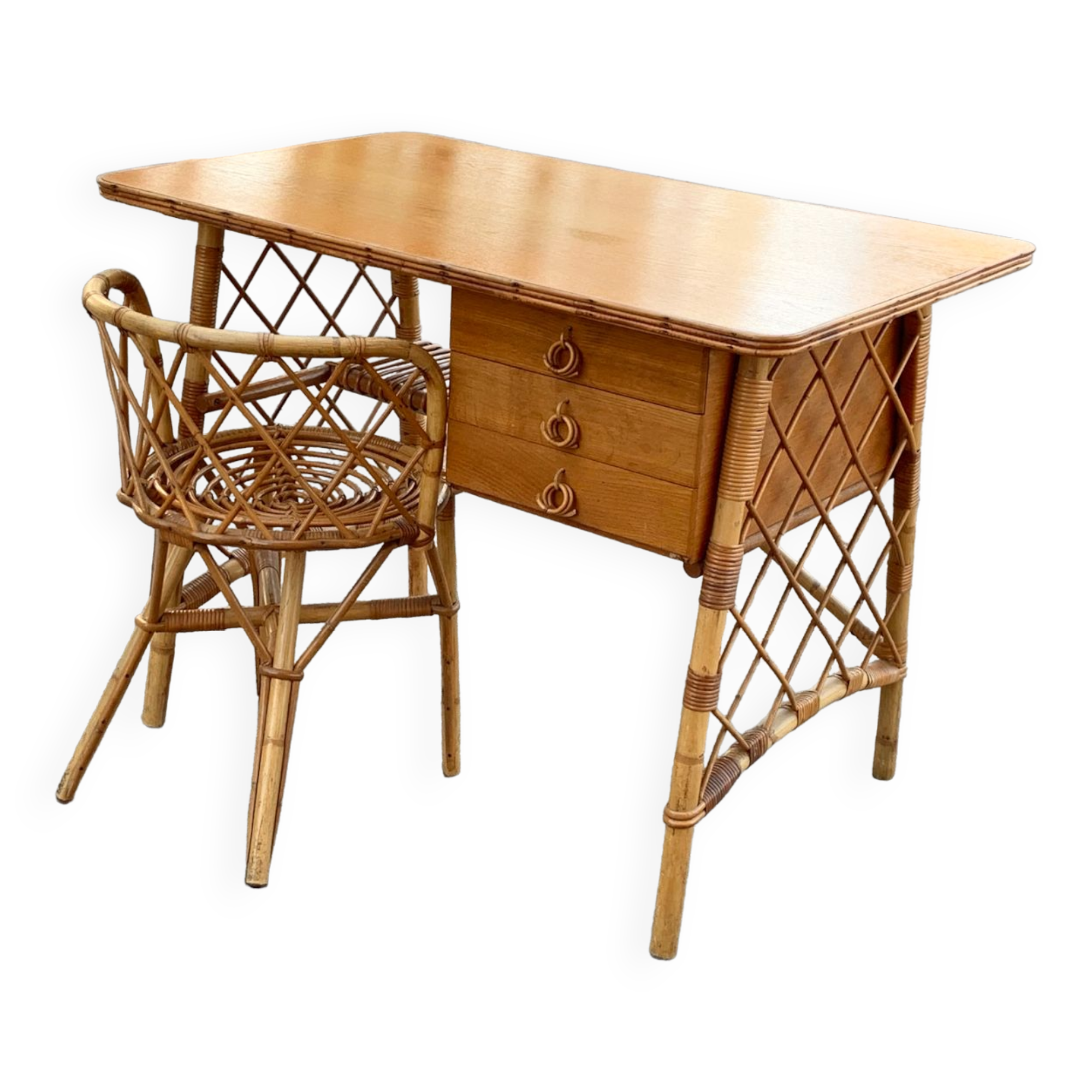 Rattan desk and chair 1960