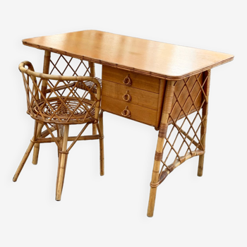 Rattan desk and chair 1960