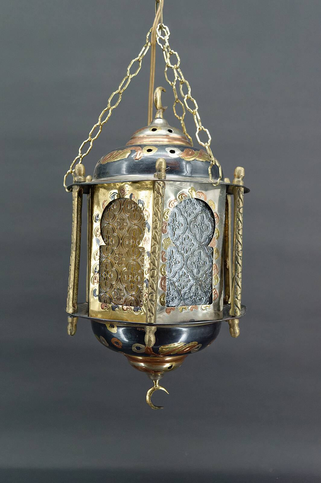 Moorish lantern in brass and colored glass, North Africa, 20th century