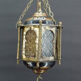 Moorish lantern in brass and colored glass, North Africa, 20th century