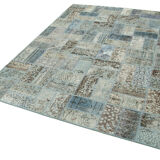 Handwoven turkish contemporary 178 cm x 235 cm blue patchwork carpet
