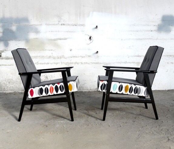 "Leaves" grey 60s vintage armchair