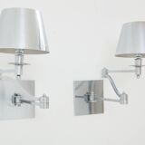 Pair of Maison Charles adjustable brushed steel wall lights circa 1960