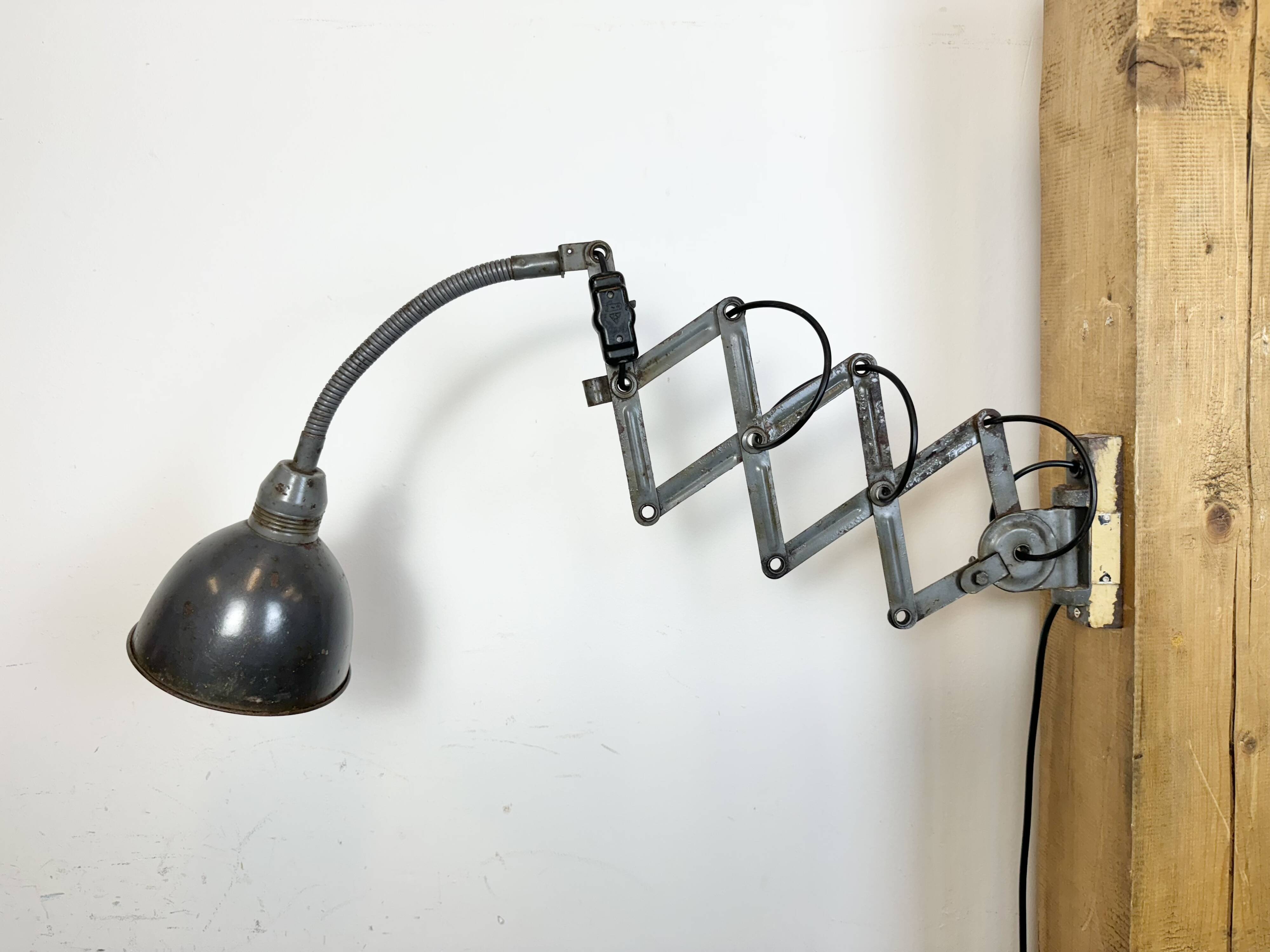 Grey Industrial Scissor Wall Lamp from Elektroinstala, 1960s