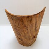 Brutalist sculptural chair in solid oak in wabi-sabi style.