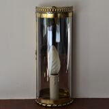 vintage mirror wall lamp, domed glass and golden brass