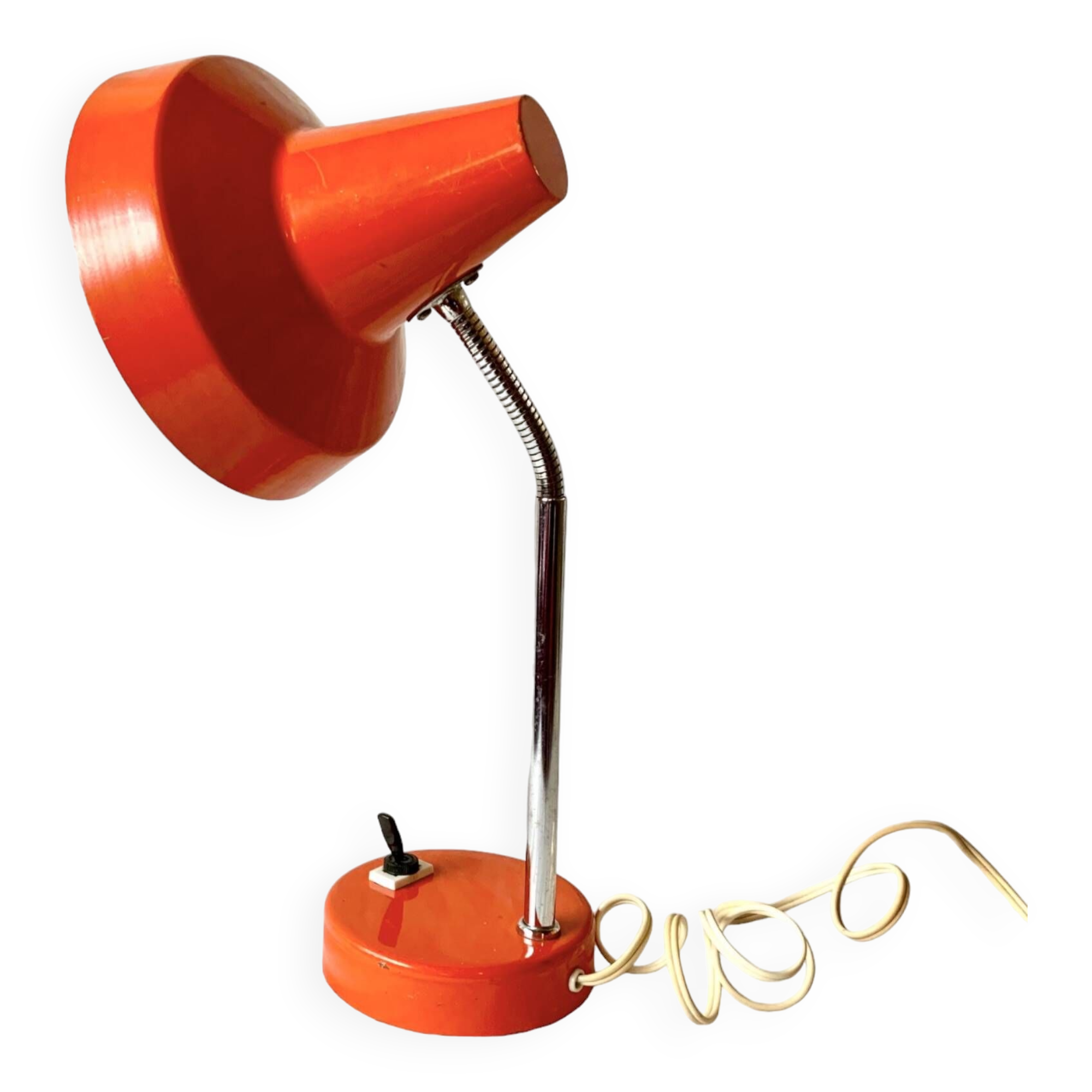 Vintage desk lamp in orange lacquered metal