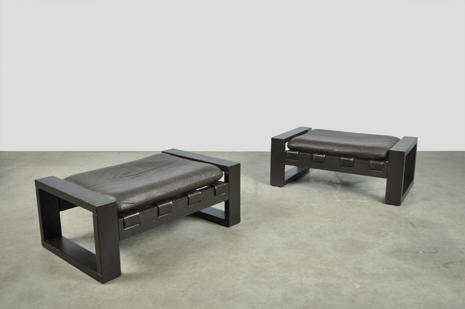 Sonja wasseur / brutalist leather footstools / netherlands 1970s