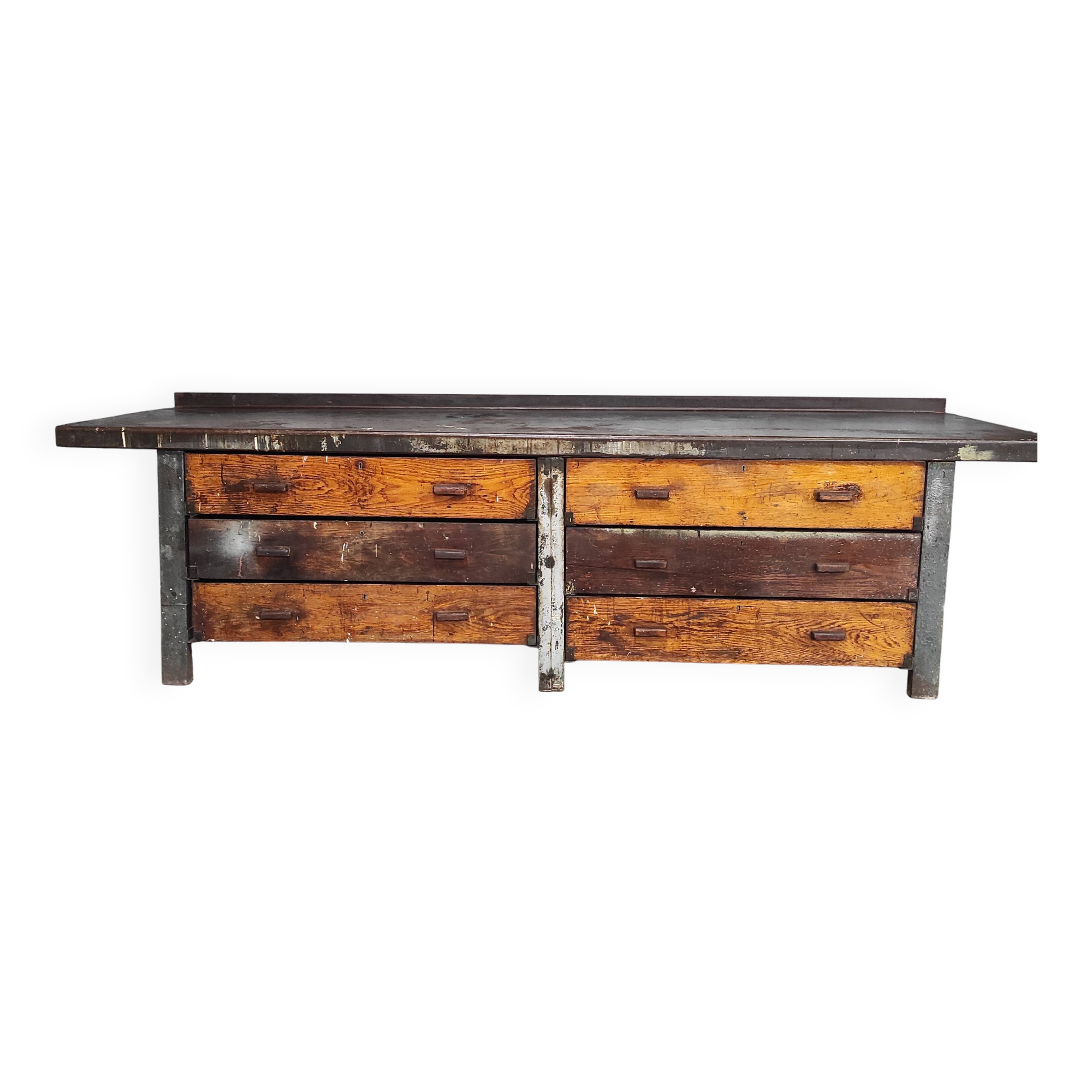 Industrial workbench 3 meters | Heavy duty steel & wood drawers