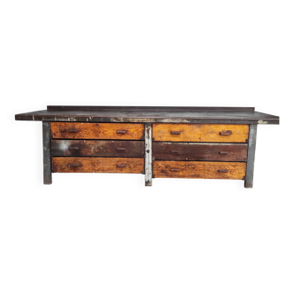 Industrial workbench 3 meters | Heavy duty steel & wood drawers