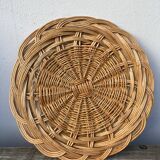 Plateau rond en rotin vintage