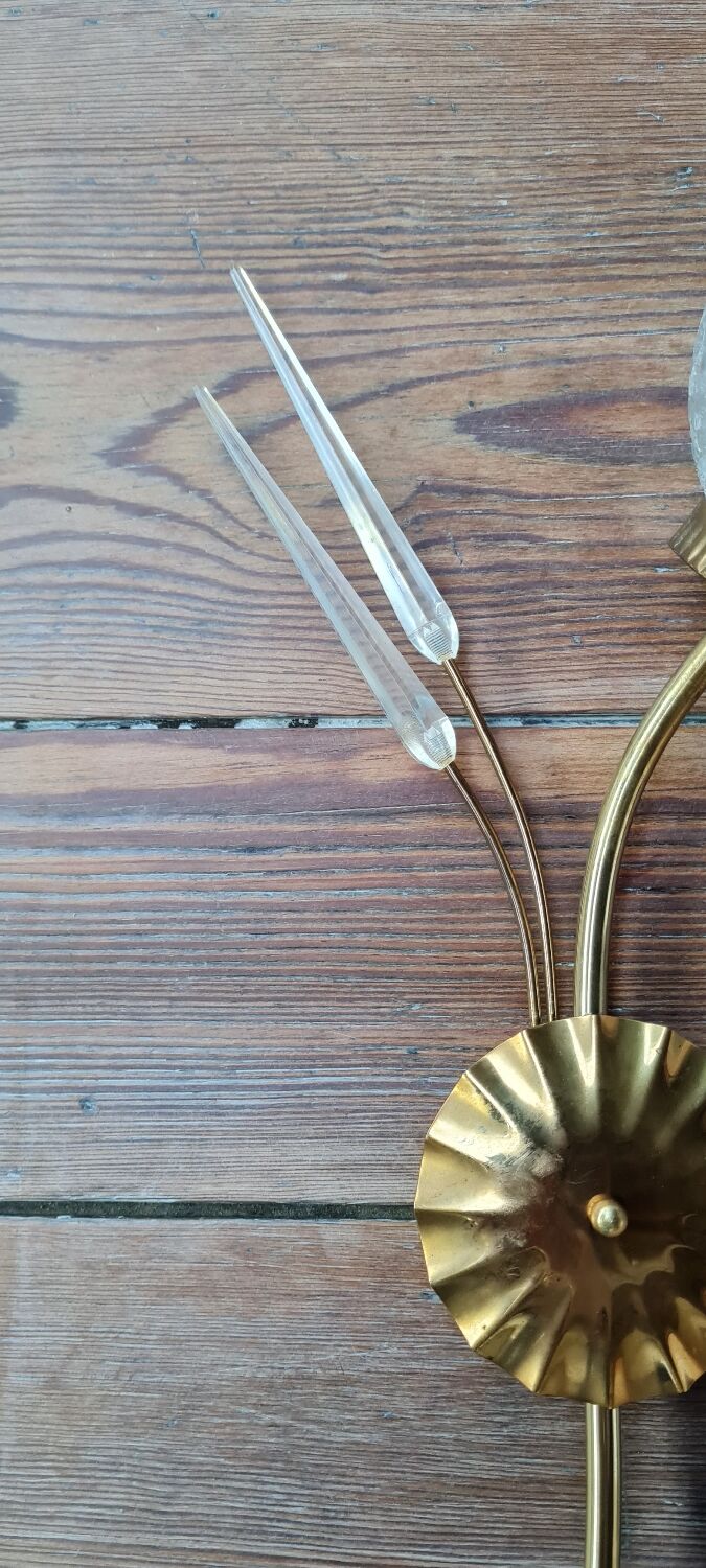 Pair of brass and glass sconces