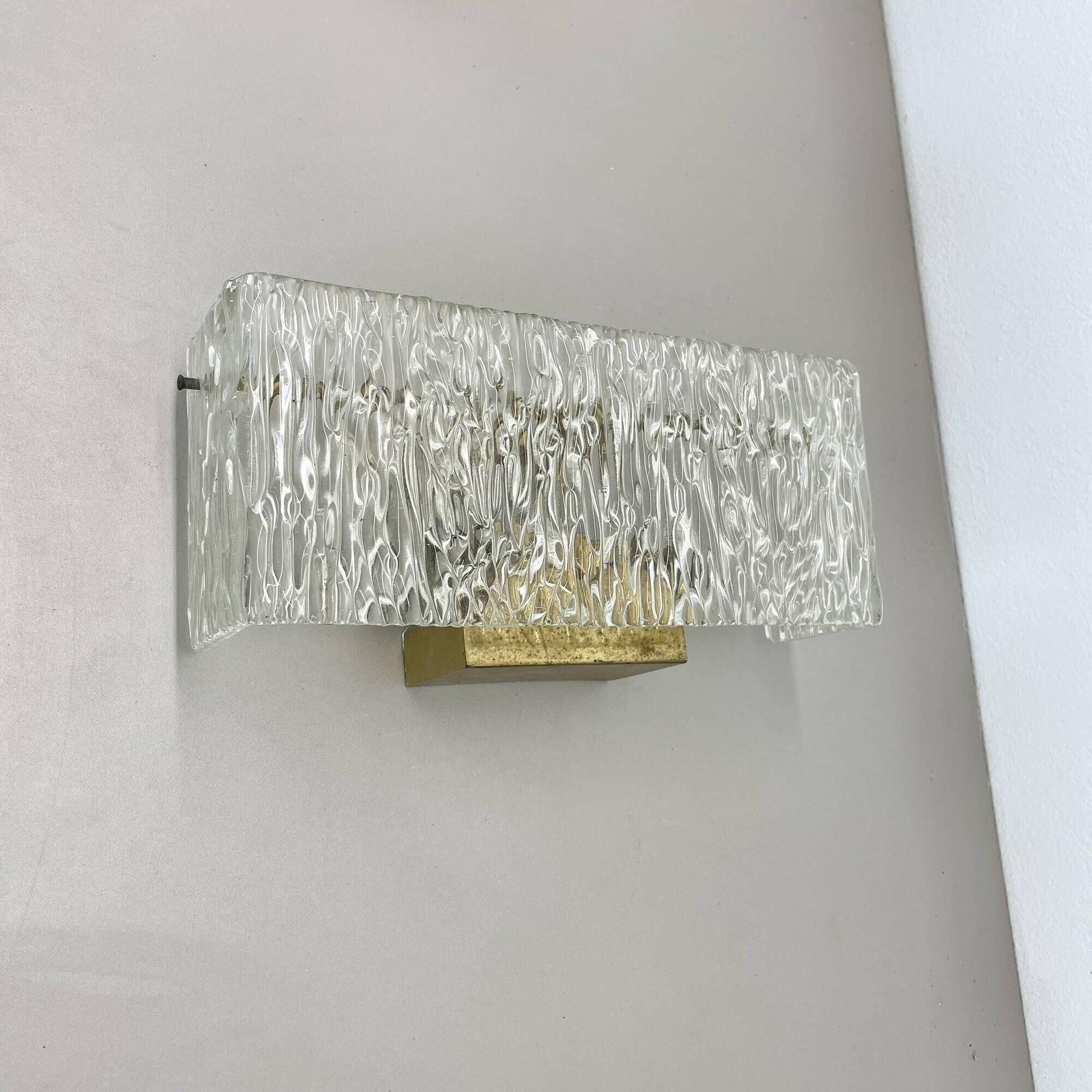 Large 35cm cubic Hollywood Regency Ice Glass Wall Light by J.T. Kalmar 1950